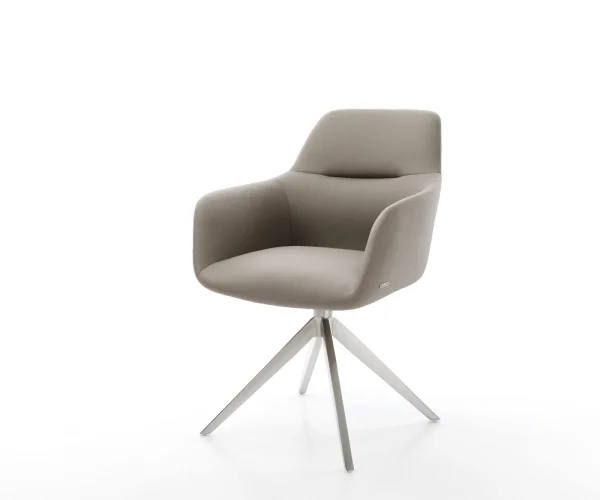 Chaise-pivotante Pejo-Flex cuir de vache couleur boue pied croisé large acier inoxydable brossé pivotement sur 360° fonction bascule ressorts ensachés