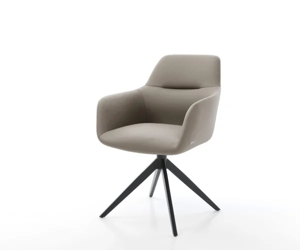 Chaise-pivotante Pejo-Flex cuir de vache couleur boue pied croisé large noir pivotement sur 360° fonction bascule ressorts ensachés