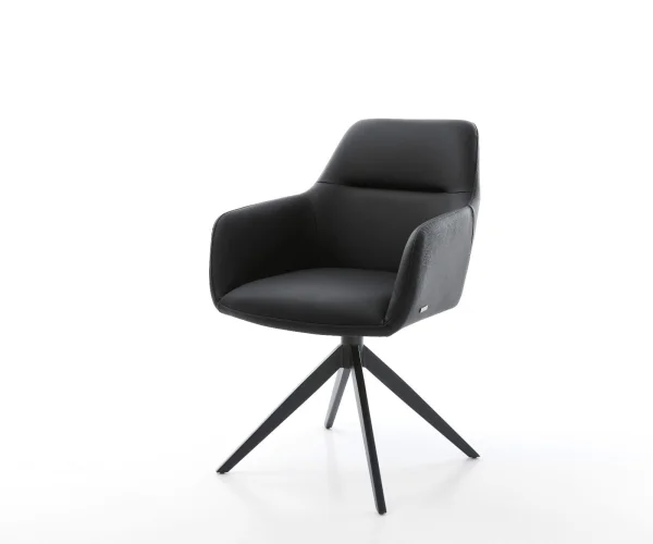 Chaise-pivotante Pejo-Flex cuir de vache noir pied croisé large noir pivotement sur 360° fonction bascule ressorts ensachés