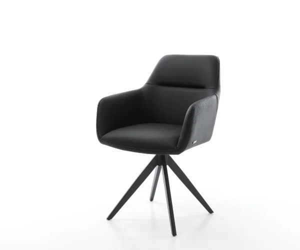 Chaise-pivotante Pejo-Flex cuir véritable noir cadre croisé angulaire noir pivote sur 180°