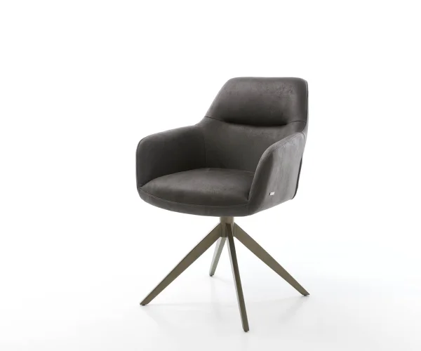 Chaise-pivotante Pejo-Flex microvelours anthracite vintage pied croisé large aspect titane pivotement sur 360° ressorts ensachés