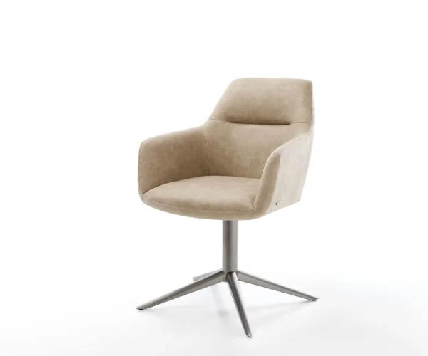 Chaise-pivotante Pejo-Flex microvelours beige vintage pied de chaise 4 branches grafiete pivotement sur 360° fonction bascule ressorts ensachés