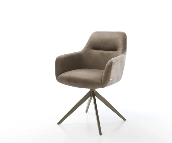 Chaise-pivotante Pejo-Flex microvelours taupe vintage pied croisé large aspect titane pivotement sur 360° ressorts ensachés
