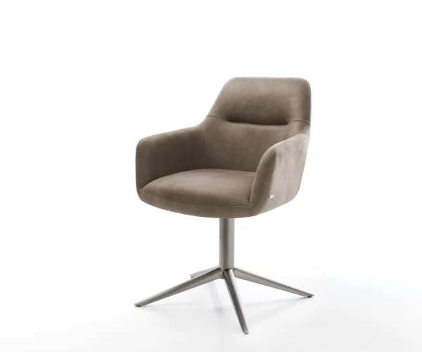 Chaise-pivotante Pejo-Flex microvelours taupe vintage pied de chaise 4 branches grafiete pivotement sur 360° fonction bascule ressorts ensachés