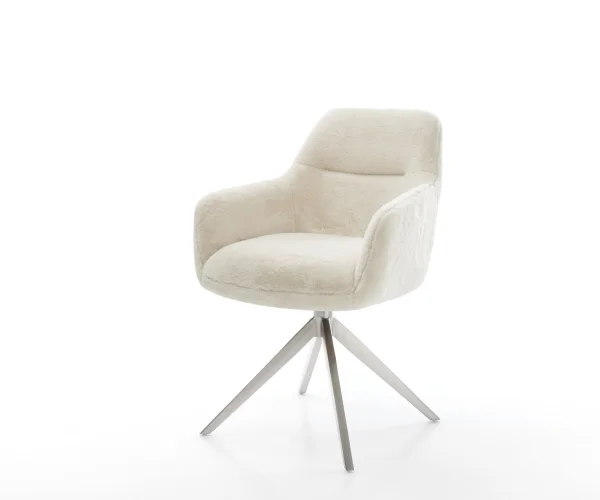 Chaise-pivotante Pejo-Flex peluche crème-blanc pied croisé large acier inoxydable pivotement sur 360° fonction bascule resorts ensachés