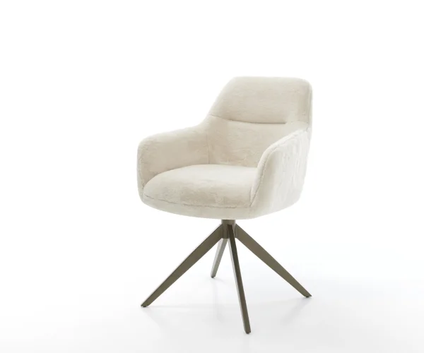 Chaise-pivotante Pejo-Flex peluche crème-blanc pied croisé large aspect titane pivotement sur 360° fonction bascule resorts ensachés