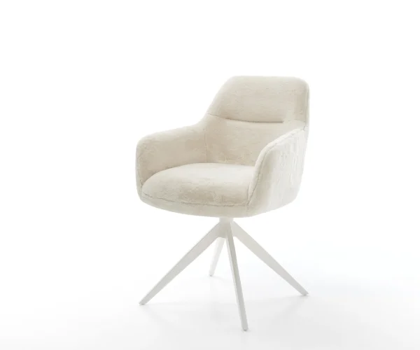 Chaise-pivotante Pejo-Flex peluche crème-blanc pied croisé large blanc pivotement sur 360° fonction bascule resorts ensachés