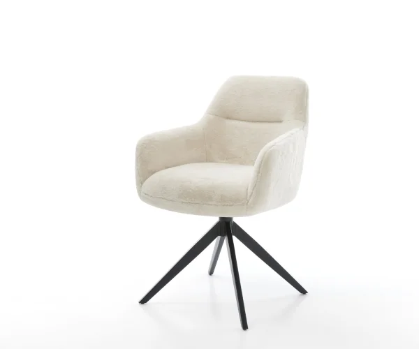 Chaise-pivotante Pejo-Flex peluche crème-blanc pied croisé large noir pivotement sur 360° fonction bascule resorts ensachés