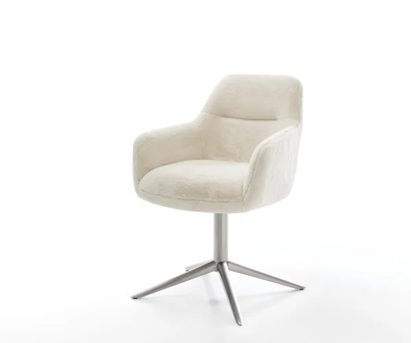 Chaise-pivotante Pejo-Flex peluche crème-blanc pied de chaise 4 branches acier inoxydable pivotement sur 360° fonction bascule resorts ensachés