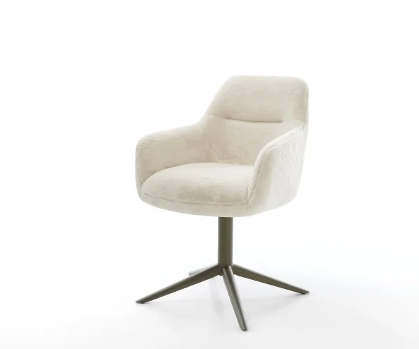 Chaise-pivotante Pejo-Flex peluche crème-blanc pied de chaise 4 branches aspect titane pivotement sur 360° fonction bascule resorts ensachés