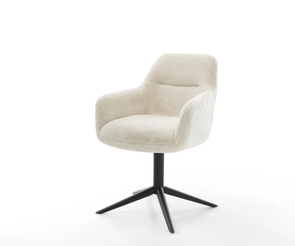 Chaise-pivotante Pejo-Flex peluche crème-blanc pied de chaise 4 branches noir pivotement sur 360° fonction bascule resorts ensachés