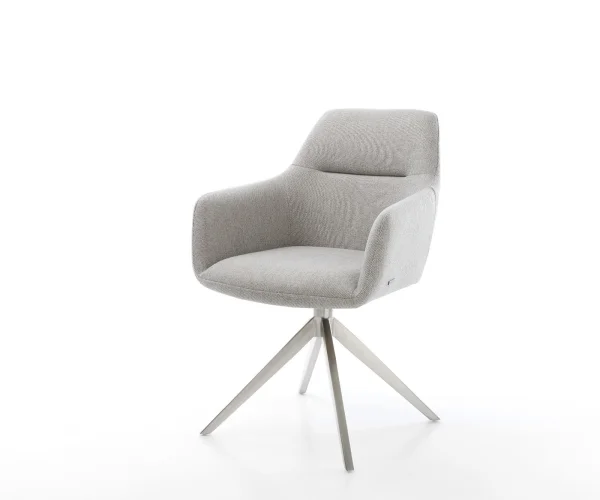 Chaise-pivotante Pejo-Flex rayures gris clair pied croisé large acier inoxydable brossé pivotement sur 360° fonction bascule ressorts ensachés