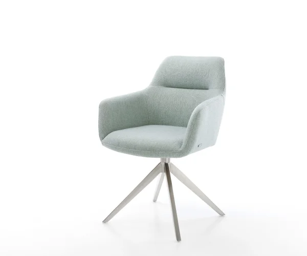 Chaise-pivotante Pejo-Flex rayures vert menthe pied croisé large acier inoxydable brossé pivotement sur 360° fonction bascule ressorts ensachés