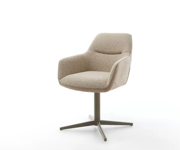 Chaise-pivotante Pejo-Flex tissu mixte couleur boue pied de chaise 4 branches aspect titane pivotement sur 360° ressorts ensachés