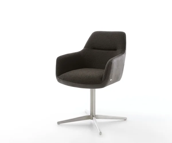 Chaise-pivotante Pejo-Flex tissu mixte noir pied de chaise 4 branches acier inoxydable brossé pivotement sur 360° ressorts ensachés