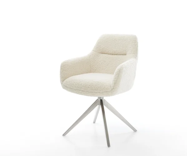 Chaise-pivotante Pejo-Flex tissu teddy beige pied croisé large acier inoxydable pivotement sur 360° fonction bascule resorts ensachés