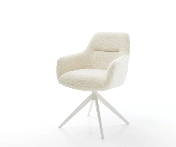 Chaise-pivotante Pejo-Flex tissu teddy beige pied croisé large blanc pivotement sur 360° fonction bascule resorts ensachés