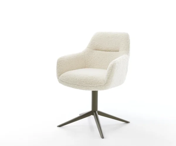 Chaise-pivotante Pejo-Flex tissu teddy beige pied de chaise 4 branches aspect titane pivotement sur 360° fonction bascule resorts ensachés