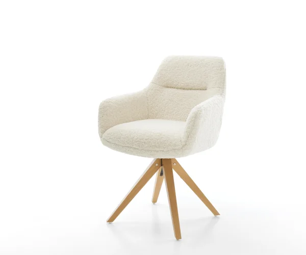 Chaise-pivotante Pejo-Flex tissu teddy beige pied en bois angulaire naturel pivotement sur 180° resorts ensachés