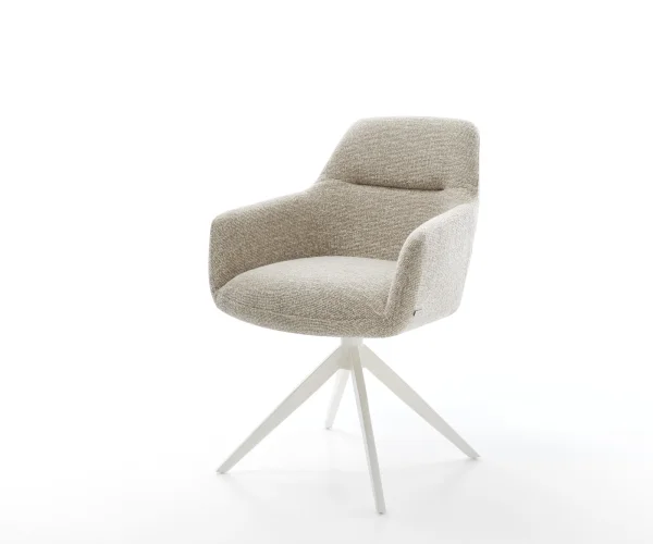 Chaise-pivotante Pejo-Flex tissu tissé doux beige pied croisé large blanc pivotement sur 360° fonction bascule resorts ensachés