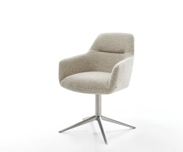 Chaise-pivotante Pejo-Flex tissu tissé doux beige pied de chaise 4 branches acier inoxydable pivotement sur 360° fonction bascule resorts ensachés