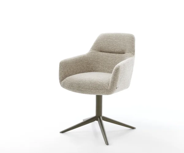 Chaise-pivotante Pejo-Flex tissu tissé doux beige pied de chaise 4 branches aspect titane pivotement sur 360° fonction bascule resorts ensachés
