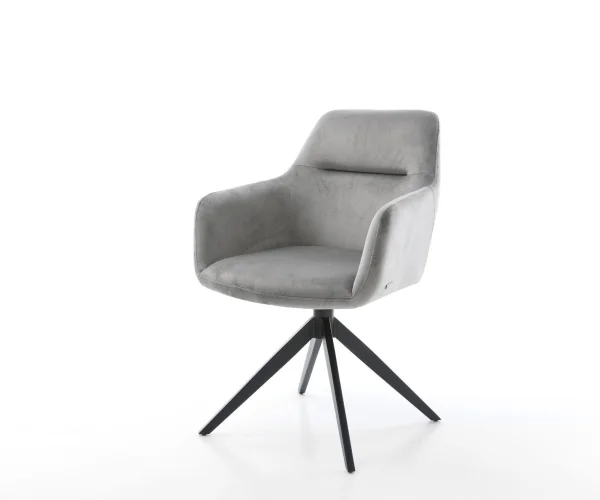 Chaise-pivotante Pejo-Flex velours gris pied croisé large noir pivotement sur 360° fonction bascule ressorts ensachés