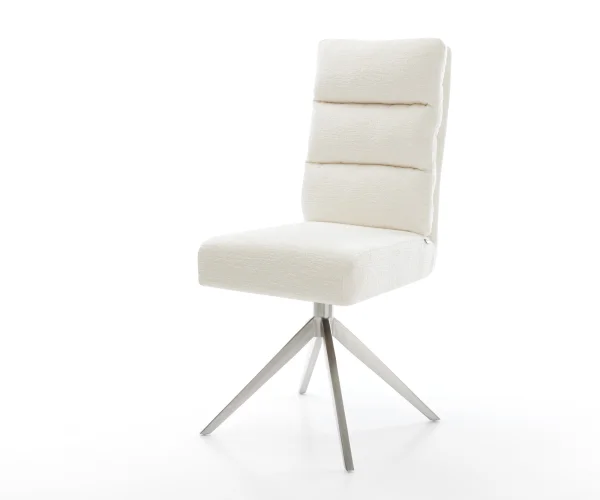 Chaise-pivotante Pela-Flex bouclé doux beige pied croisé large acier inoxydable pivotement sur 360° fonction bascule resorts ensachés