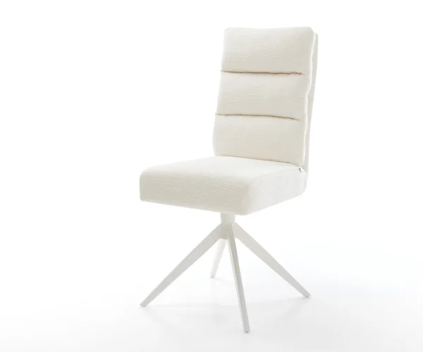 Chaise-pivotante Pela-Flex bouclé doux beige pied croisé large blanc pivotement sur 360° fonction bascule resorts ensachés