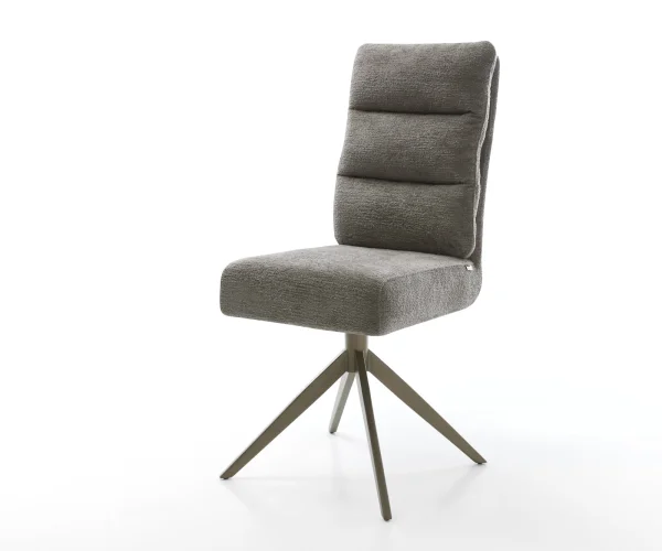 Chaise-pivotante Pela-Flex bouclé doux couleur boue pied croisé large aspect titane pivotement sur 360° fonction bascule resorts ensachés