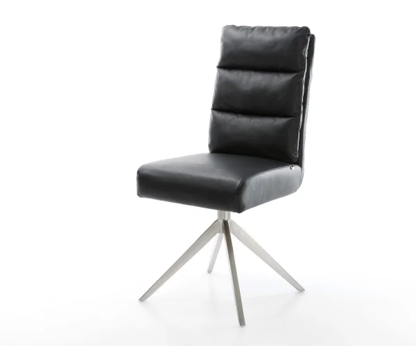 Chaise-pivotante Pela-Flex cuir de vache noir pied croisé large acier inoxydable brossé pivotement sur 360° fonction bascule ressorts ensachés