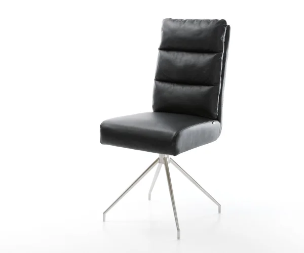 Chaise-pivotante Pela-Flex cuir véritable noir cadre croisé conique acier inoxydable pivote sur 180° ressorts ensachés