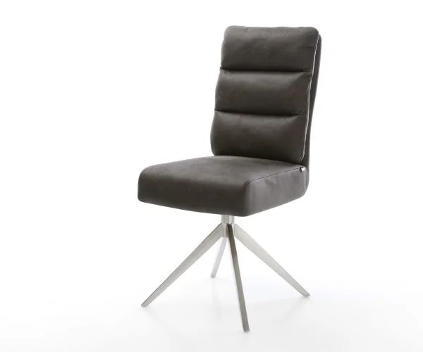 Chaise-pivotante Pela-Flex microvelours anthracite vintage pied croisé large acier inoxydable brossé pivotement sur 360° fonction bascule ressorts ensachés