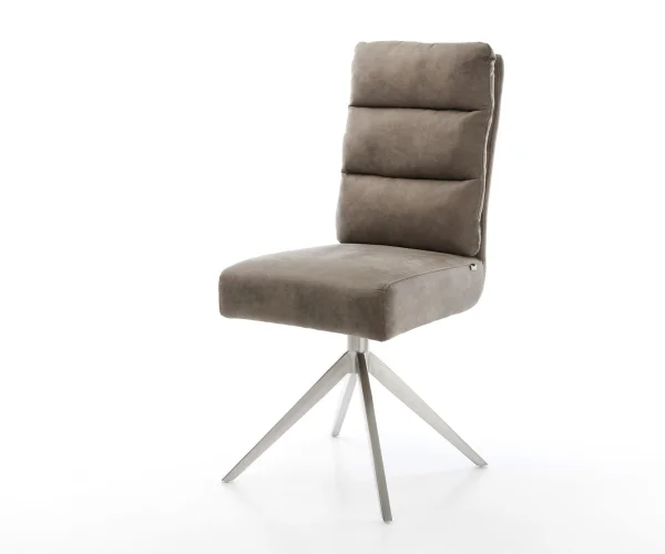 Chaise-pivotante Pela-Flex microvelours taupe vintage pied croisé large acier inoxydable brossé pivotement sur 360° fonction bascule ressorts ensachés