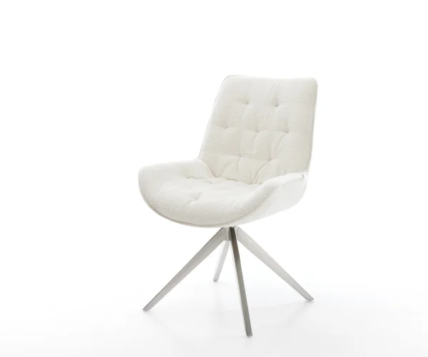 Chaise-pivotante Taimi-Flex bouclé doux beige pied croisé large acier inoxydable pivotement sur 360° fonction bascule