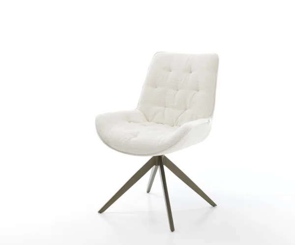 Chaise-pivotante Taimi-Flex bouclé doux beige pied croisé large aspect titane pivotement sur 360° fonction bascule