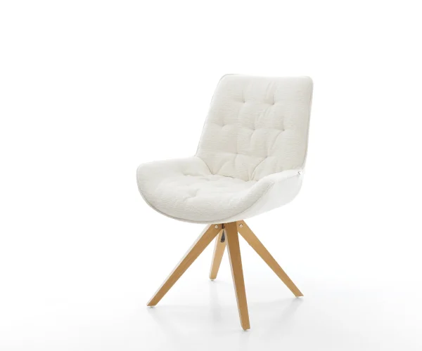 Chaise-pivotante Taimi-Flex bouclé doux beige pied en bois angulaire naturel pivotement sur 180°