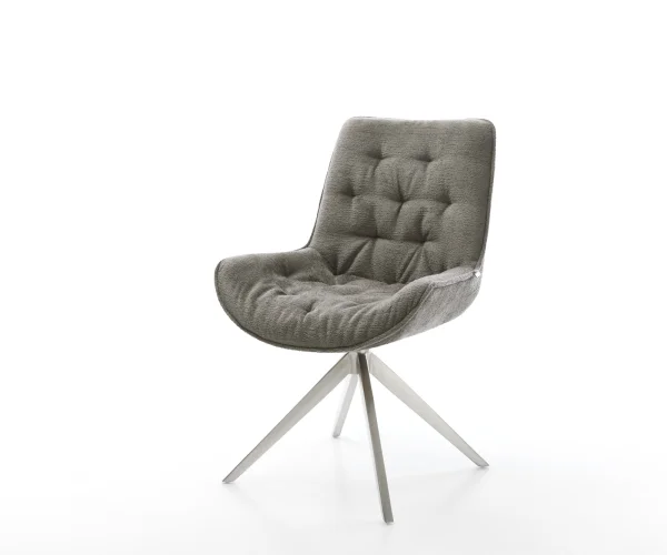 Chaise-pivotante Taimi-Flex bouclé doux couleur boue pied croisé large acier inoxydable pivotement sur 360° fonction bascule