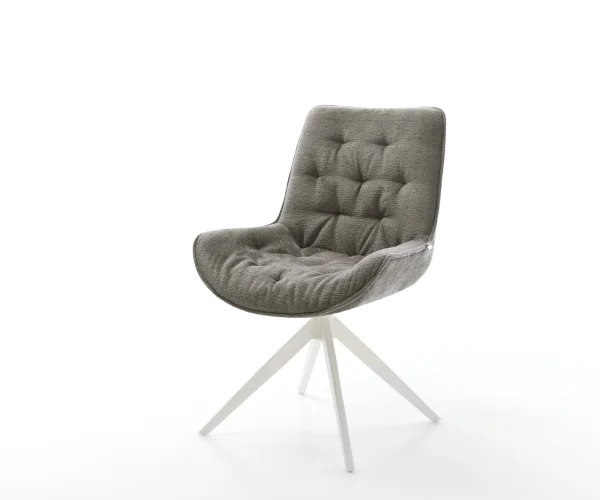 Chaise-pivotante Taimi-Flex bouclé doux couleur boue pied croisé large blanc pivotement sur 360° fonction bascule