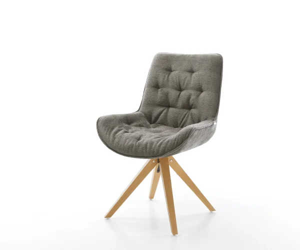 Chaise-pivotante Taimi-Flex bouclé doux couleur boue pied en bois angulaire naturel pivotement sur 180°