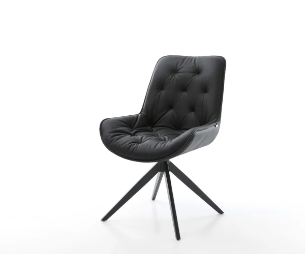 Chaise-pivotante Taimi-Flex cuir de vache noir pied croisé large noir pivotement sur 360° fonction bascule