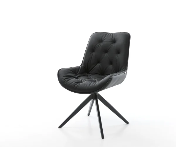 Chaise-pivotante Taimi-Flex cuir véritable noir cadre croisé large noir pivote sur 360°