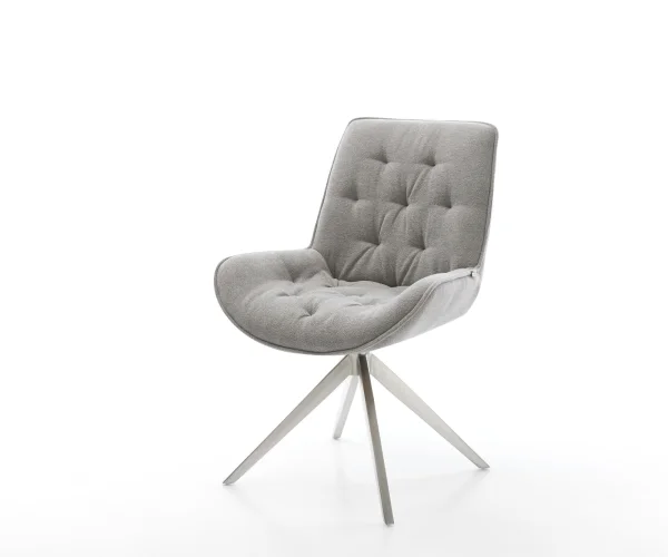 Chaise-pivotante Taimi-Flex tissu structuré doux gris pied croisé large acier inoxydable pivotement sur 360° fonction bascule