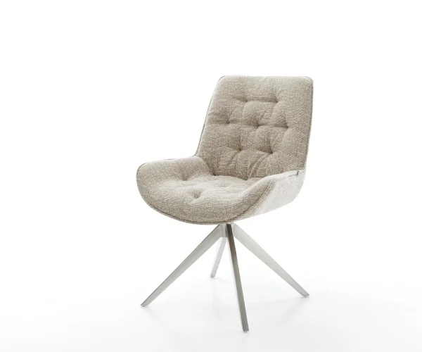 Chaise-pivotante Taimi-Flex tissu tissé doux beige pied croisé large acier inoxydable pivotement sur 360° fonction bascule