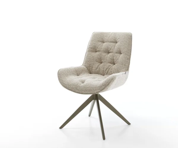 Chaise-pivotante Taimi-Flex tissu tissé doux beige pied croisé large aspect titane pivotement sur 360° fonction bascule