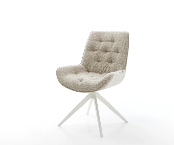 Chaise-pivotante Taimi-Flex tissu tissé doux beige pied croisé large blanc pivotement sur 360° fonction bascule