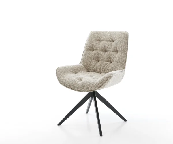 Chaise-pivotante Taimi-Flex tissu tissé doux beige pied croisé large noir pivotement sur 360° fonction bascule