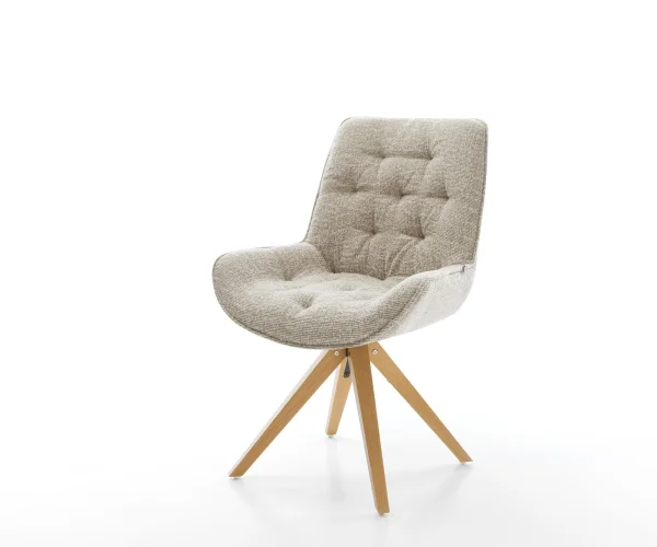 Chaise-pivotante Taimi-Flex tissu tissé doux beige pied en bois angulaire naturel pivotement sur 180°