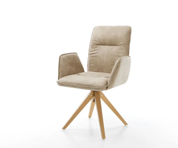 Chaise-pivotante Vinja-Flex beige vintage cadre en bois angulaire pivote sur 180°