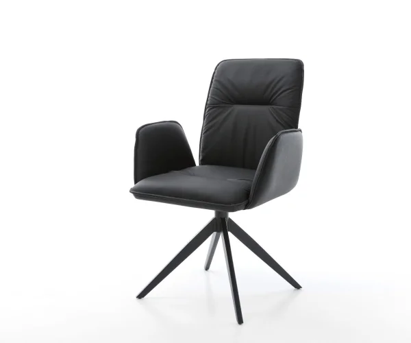 Chaise-pivotante Vinja-Flex cuir de vache noir pied croisé large noir pivotement sur 360° fonction bascule